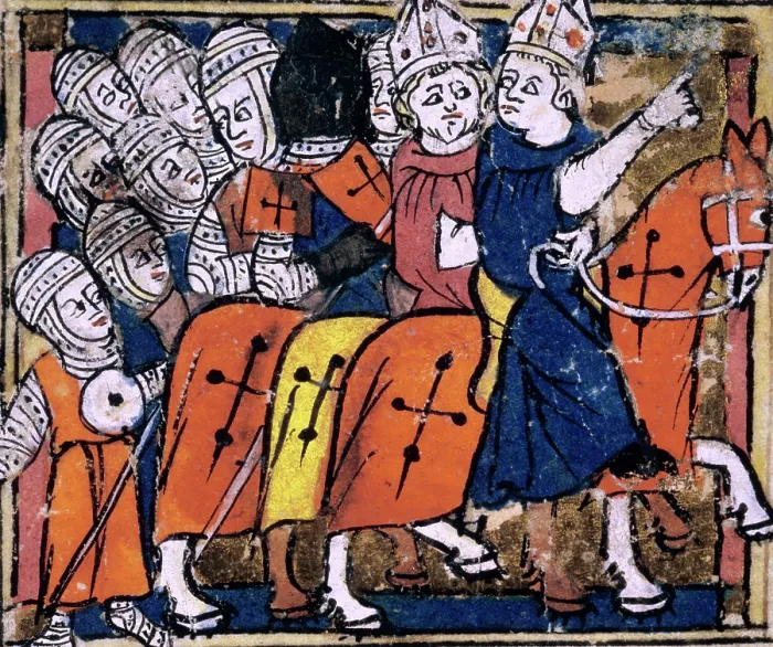 Framed Print : Crusaders in mail armour go to war, early 14th century. Creator: Unknown Framed Print : Crusaders in mail armour go to war, early 14th century. Creator: Unknown