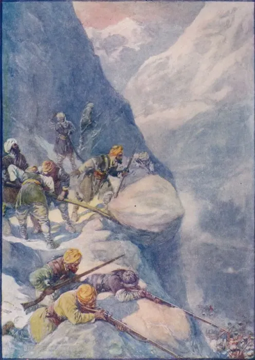 Framed Print : Crushed by Rolling Stones, Mown Down by Volleys of Musket-Shot The Men Fell In Hundreds, 1908, (c1 Artist: Joseph Ratcliffe Skelton Framed Print : Crushed by Rolling Stones, Mown Down by Volleys of Musket-Shot The Men Fell In Hundreds, 1908, (c1 Artist: Joseph Ratcliffe Skelton