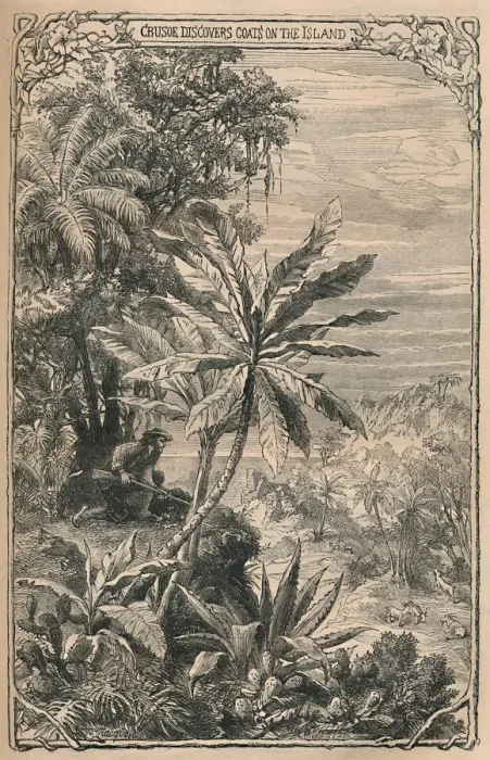 Framed Print : Crusoe Discovers Goats on the Island, c1870 Framed Print : Crusoe Discovers Goats on the Island, c1870
