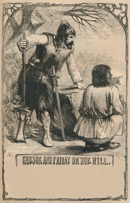 Framed Print : Crusoe and Friday On The Hill, c1870 Framed Print : Crusoe and Friday On The Hill, c1870