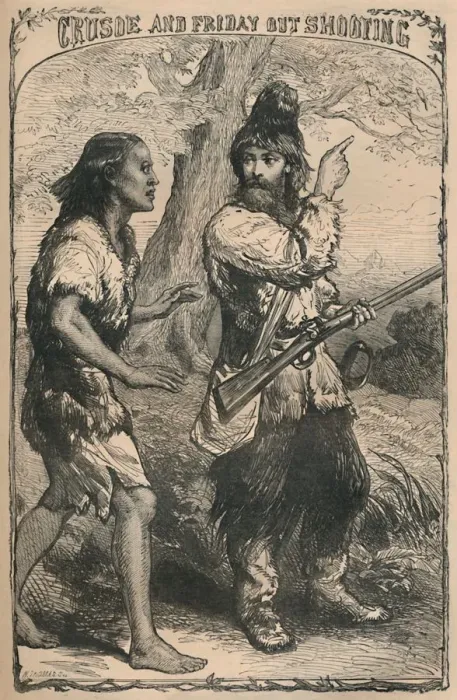 Framed Print : Crusoe and Friday Out Shooting, c1870 Framed Print : Crusoe and Friday Out Shooting, c1870