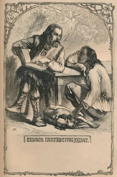 Framed Print : Crusoe Instructing Friday, c1870 Framed Print : Crusoe Instructing Friday, c1870