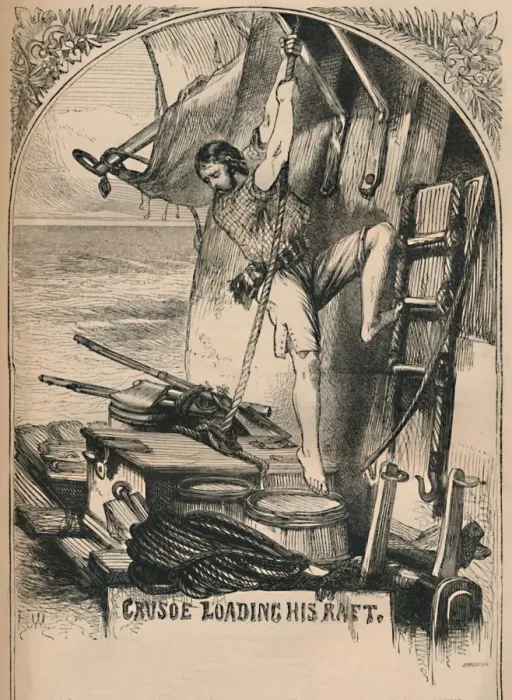 Framed Print : Crusoe Loading His Raft, c1870 Framed Print : Crusoe Loading His Raft, c1870
