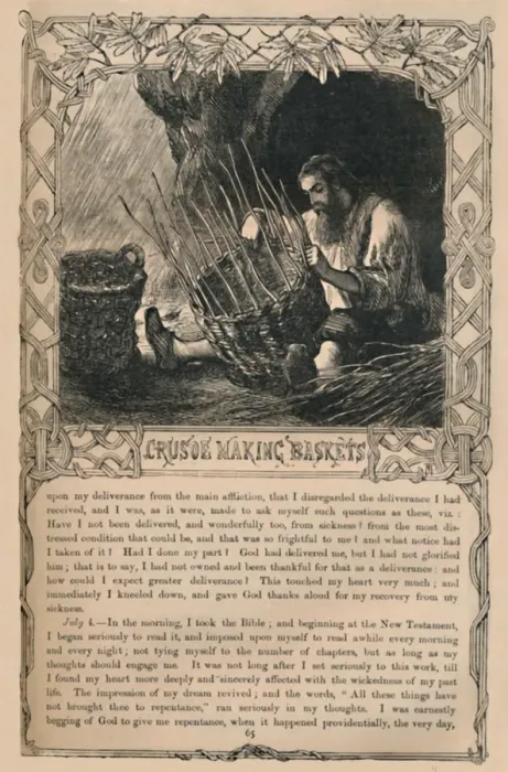Framed Print : Crusoe Making Baskets, c1870 Framed Print : Crusoe Making Baskets, c1870