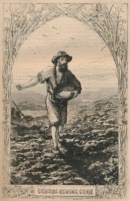 Framed Print : Crusoe Sowing Corn, c1870 Framed Print : Crusoe Sowing Corn, c1870