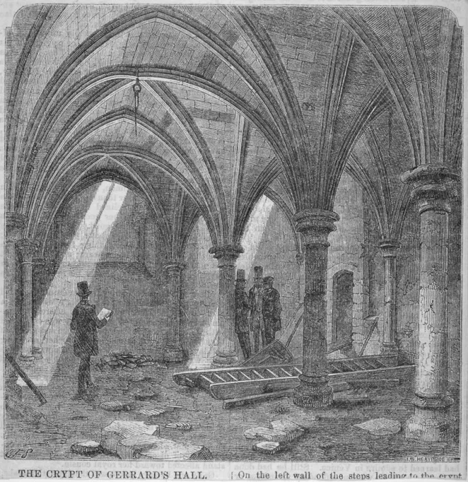 Framed Print : Crypt under Gerards Hall on the south side of Basing Lane, City of London, 1849 Framed Print : Crypt under Gerards Hall on the south side of Basing Lane, City of London, 1849