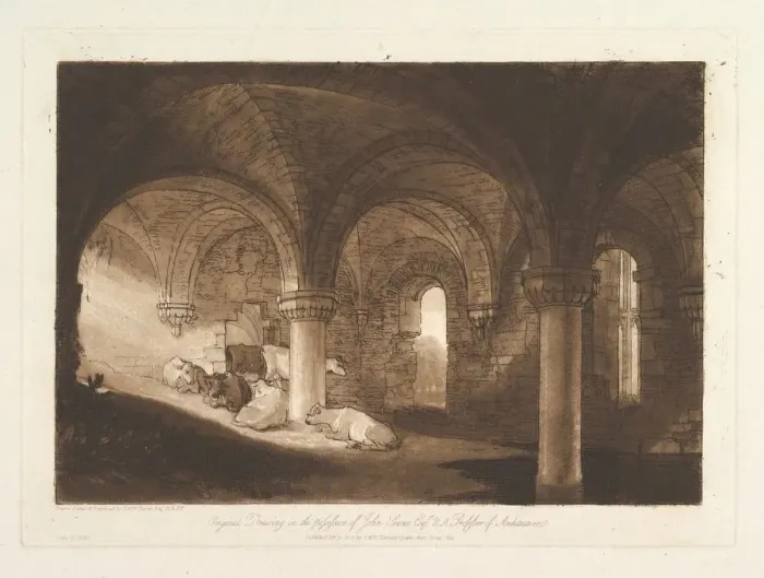 Framed Print : Crypt of Kirkstall Abbey (Liber Studiorum, part VIII, plate 39), February 11, 1812 Framed Print : Crypt of Kirkstall Abbey (Liber Studiorum, part VIII, plate 39), February 11, 1812