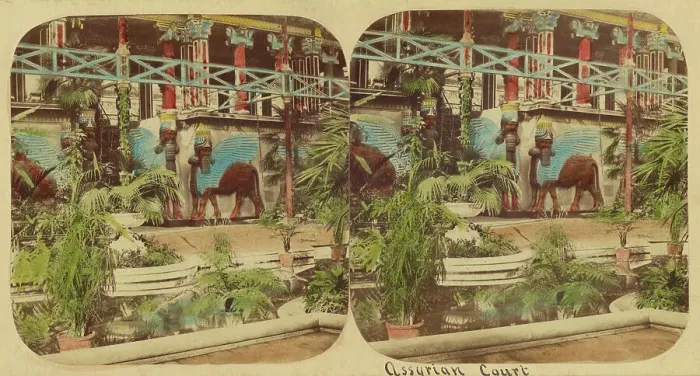 Framed Print : Crystal Palace - The Assyrian Court, viewed from beyond the Fountain Basin, 1850s. Creator: London Stereoscopic & Photographic Co Framed Print : Crystal Palace - The Assyrian Court, viewed from beyond the Fountain Basin, 1850s. Creator: London Stereoscopic & Photographic Co