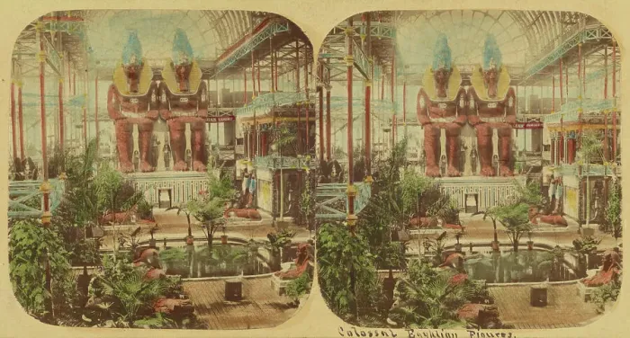 Framed Print : Crystal Palace - The Colossal Egyptian Figures, 1850s. Creator: London Stereoscopic & Photographic Co Framed Print : Crystal Palace - The Colossal Egyptian Figures, 1850s. Creator: London Stereoscopic & Photographic Co
