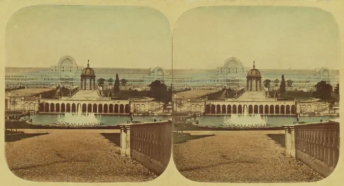 Framed Print : Crystal Palace - General View of The Palace, Cascades and Lower Fountains, 1850s. Creator: London Stereoscopic & Photographic Co Framed Print : Crystal Palace - General View of The Palace, Cascades and Lower Fountains, 1850s. Creator: London Stereoscopic & Photographic Co