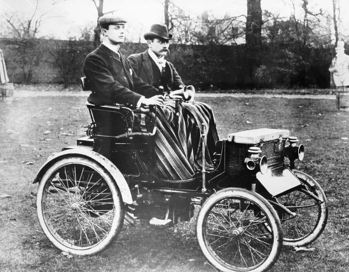 Framed Print : CS Rolls in his 4hp Peugeot Voiturette, c1900 Framed Print : CS Rolls in his 4hp Peugeot Voiturette, c1900