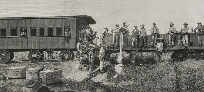 Framed Print : Cuban War of Independence: Distribution of rations, Cuba, 1898. Creator: Unknown Framed Print : Cuban War of Independence: Distribution of rations, Cuba, 1898. Creator: Unknown