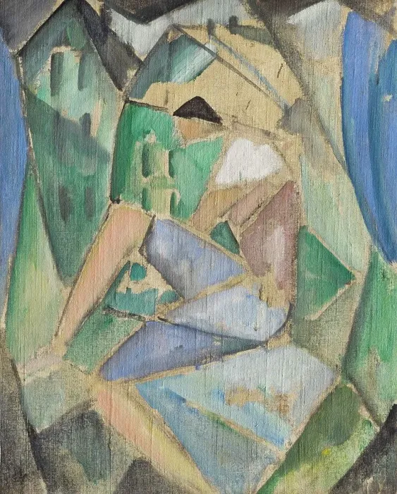Framed Print : Cubist figure with houses, 1913-1914. Creator: Stenner, Hermann (1891-1914) Framed Print : Cubist figure with houses, 1913-1914. Creator: Stenner, Hermann (1891-1914)