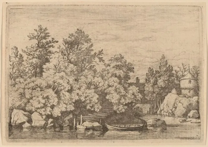 Framed Print : The Cudgel Dam and Covered Bridge, probably c. 1645 / 1656. Creator: Allart van Everdingen Framed Print : The Cudgel Dam and Covered Bridge, probably c. 1645 / 1656. Creator: Allart van Everdingen