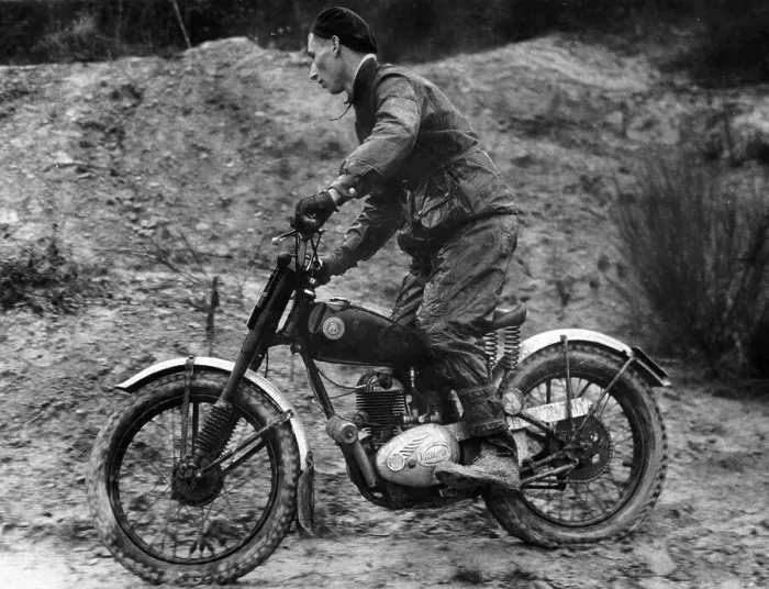 Framed Print : Cullen riding a Francis Barnett bike at the J White Trial Framed Print : Cullen riding a Francis Barnett bike at the J White Trial