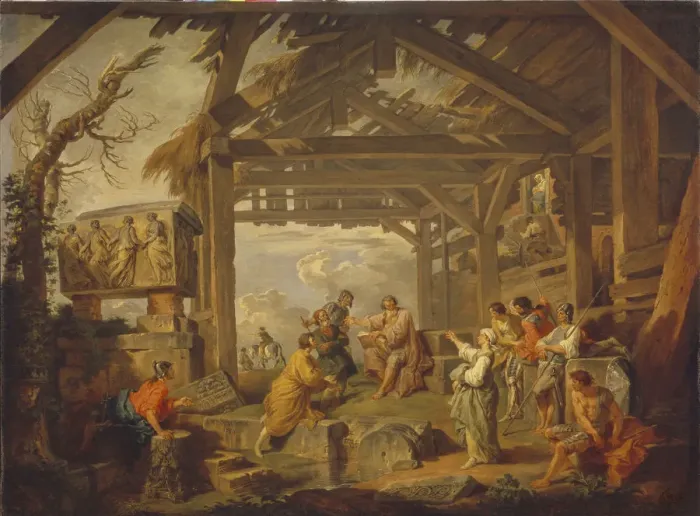 Framed Print : Cumaean Sibyl prophesied the Birth of Christ, 1738. Artist: Panini, Giovanni Paolo (1691-1765) Framed Print : Cumaean Sibyl prophesied the Birth of Christ, 1738. Artist: Panini, Giovanni Paolo (1691-1765)