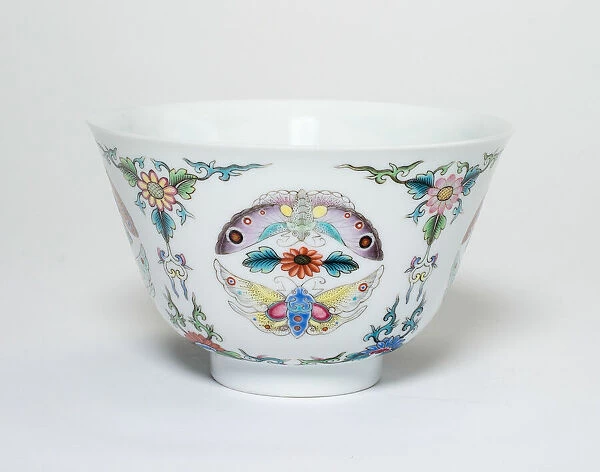 Cup with Floral Scrolls and Moths, Qing dynasty, Qianlong reign mark and period