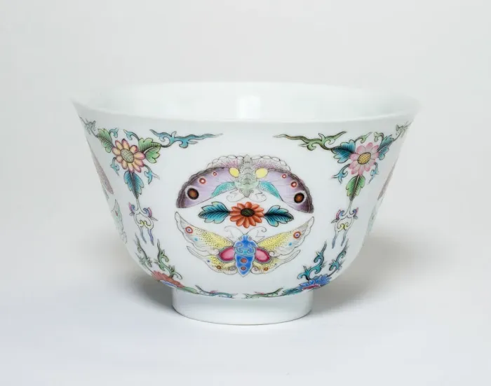 Framed Print : Cup with Floral Scrolls and Moths, Qing dynasty, Qianlong reign mark and period Framed Print : Cup with Floral Scrolls and Moths, Qing dynasty, Qianlong reign mark and period