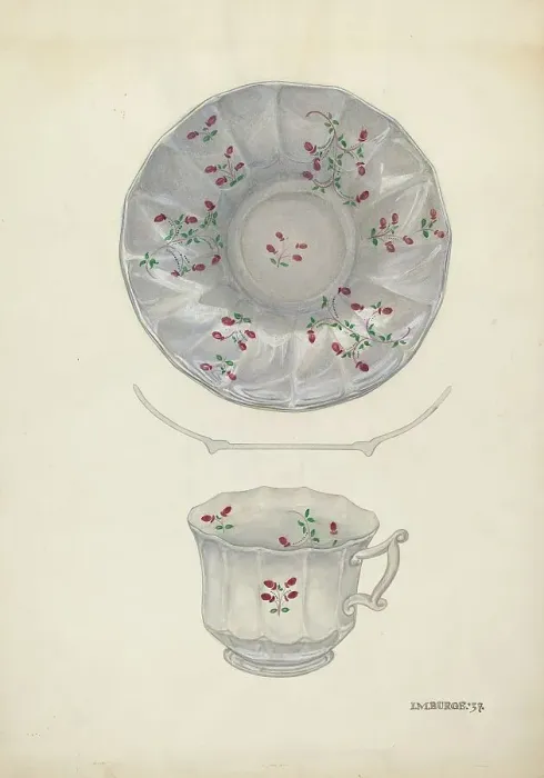 Framed Print : Cup and Saucer, c. 1937. Creator: Irene M. Burge Framed Print : Cup and Saucer, c. 1937. Creator: Irene M. Burge