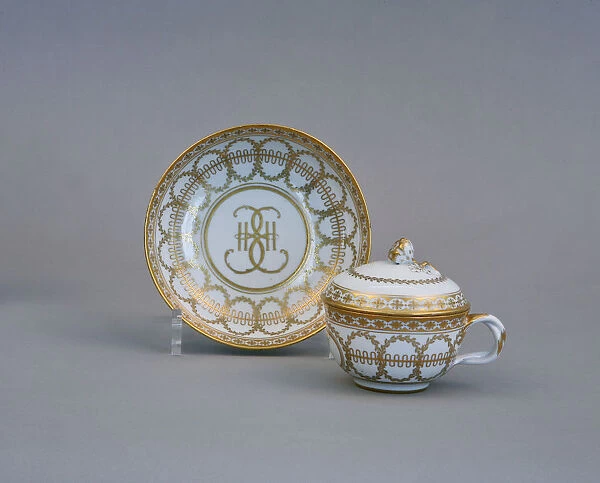 Cup and Saucer with the Monogram of Catherine II (Imperial Porcelain Factory), 1770-1780s. Artist: Russian master