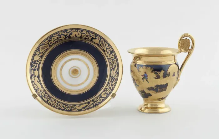 Framed Print : Cup and Saucer, Paris, c. 1820. Creator: Denuelle Porcelain Manufactory Framed Print : Cup and Saucer, Paris, c. 1820. Creator: Denuelle Porcelain Manufactory