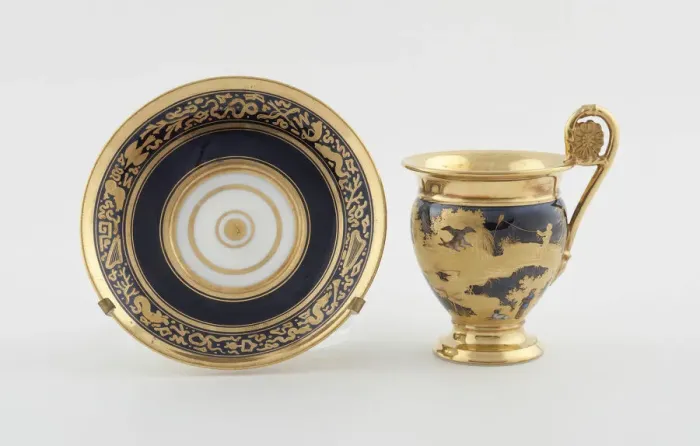 Framed Print : Cup and Saucer, Paris, c. 1820. Creator: Denuelle Porcelain Manufactory Framed Print : Cup and Saucer, Paris, c. 1820. Creator: Denuelle Porcelain Manufactory
