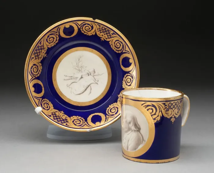 Framed Print : Cup and Saucer with Portrait of Benjamin Franklin, Sevres, c. 1780 Framed Print : Cup and Saucer with Portrait of Benjamin Franklin, Sevres, c. 1780