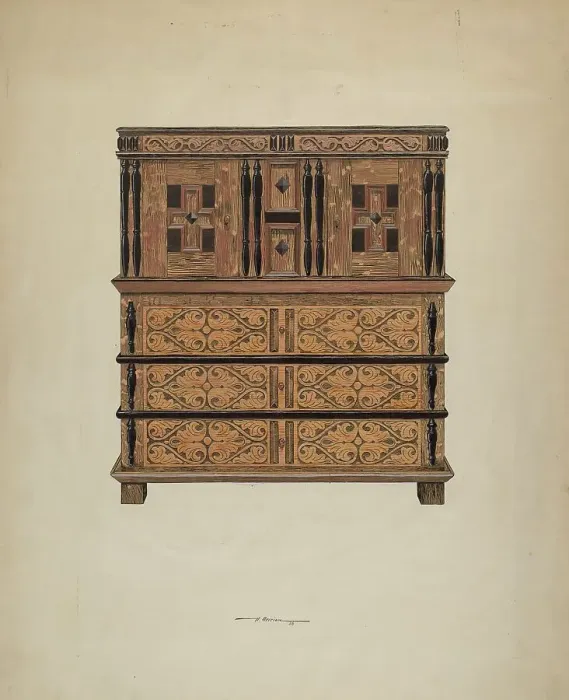 Framed Print : Cupboard with Drawers, 1936. Creator: Harold Merriam Framed Print : Cupboard with Drawers, 1936. Creator: Harold Merriam