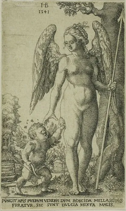 Framed Print : Cupid Bringing and Honeycomb to Venus, 1541. Creator: Hans Brosamer