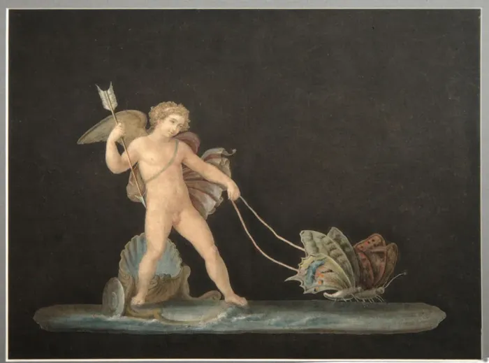 Framed Print : Cupid with Butterflies. Artist: Anonymous Framed Print : Cupid with Butterflies. Artist: Anonymous