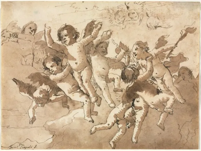 Framed Print : Cupid in the Clouds with Attendant Cherubs, 1757 or after. Creator: Giovanni Domenico Tiepolo Framed Print : Cupid in the Clouds with Attendant Cherubs, 1757 or after. Creator: Giovanni Domenico Tiepolo