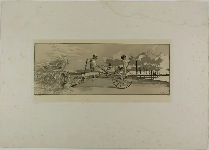 Framed Print : Cupid, Death, and the Next World, plate twelve from Intermezzos, 1881. Creator: Max Klinger Framed Print : Cupid, Death, and the Next World, plate twelve from Intermezzos, 1881. Creator: Max Klinger