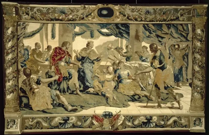 Framed Print : Cupid disguised as Aeneass son, presents gifts to Dido, 1679 Framed Print : Cupid disguised as Aeneass son, presents gifts to Dido, 1679