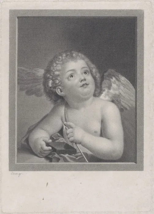 Framed Print : Cupid feeling the point of an arrow, 1790. Creator: Johann Friedrich Bause Framed Print : Cupid feeling the point of an arrow, 1790. Creator: Johann Friedrich Bause