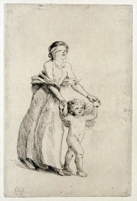 Framed Print : Cupid leading a Blindfolded Girl, 1912. Artist: Anna Lea Merritt Framed Print : Cupid leading a Blindfolded Girl, 1912. Artist: Anna Lea Merritt