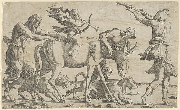 Cupid being led blindfolded on a donkey, 1540-56. Creator: Leon Davent
