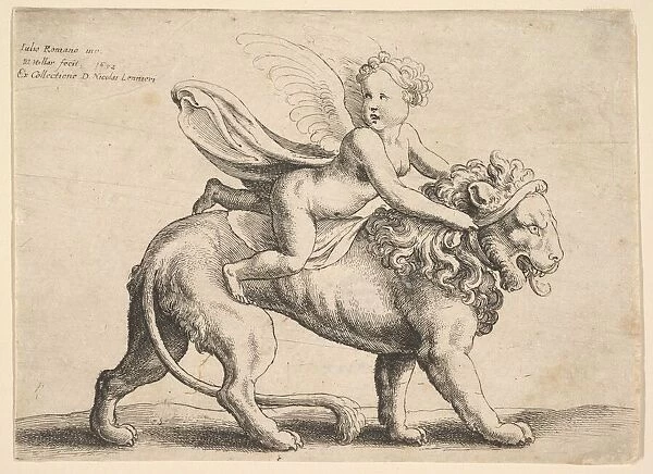 Cupid on a lion, 1652. Creator: Wenceslaus Hollar