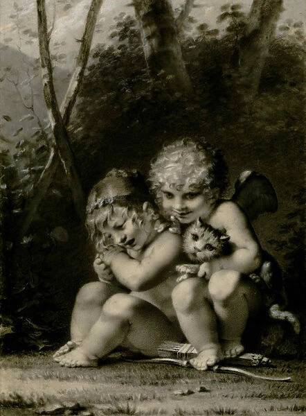 Cupid and little girl playing with a cat. Creator: Prud hon, Pierre-Paul (1758-1823)