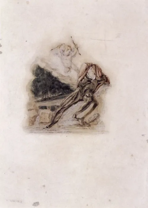 Framed Print : Cupid and lover lamenting the death of a loved one, c1802-c1857 Framed Print : Cupid and lover lamenting the death of a loved one, c1802-c1857