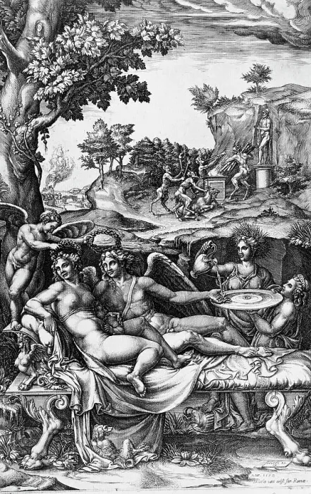 Framed Print : Cupid and Psyche, 1574. Creators: Giorgio Ghisi, Giulio Romano Framed Print : Cupid and Psyche, 1574. Creators: Giorgio Ghisi, Giulio Romano