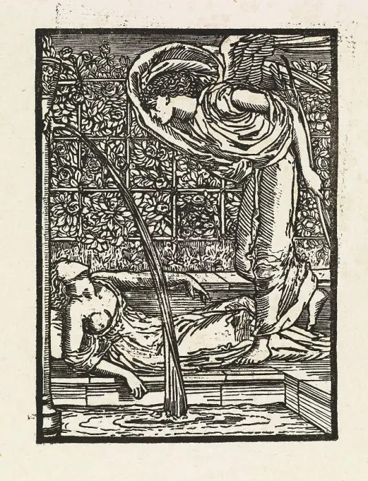 Framed Print : Cupid and Psyche - Cupid finding Psyche asleep in the Garden, 1880. Creator: Sir Edward Coley Burne-Jones