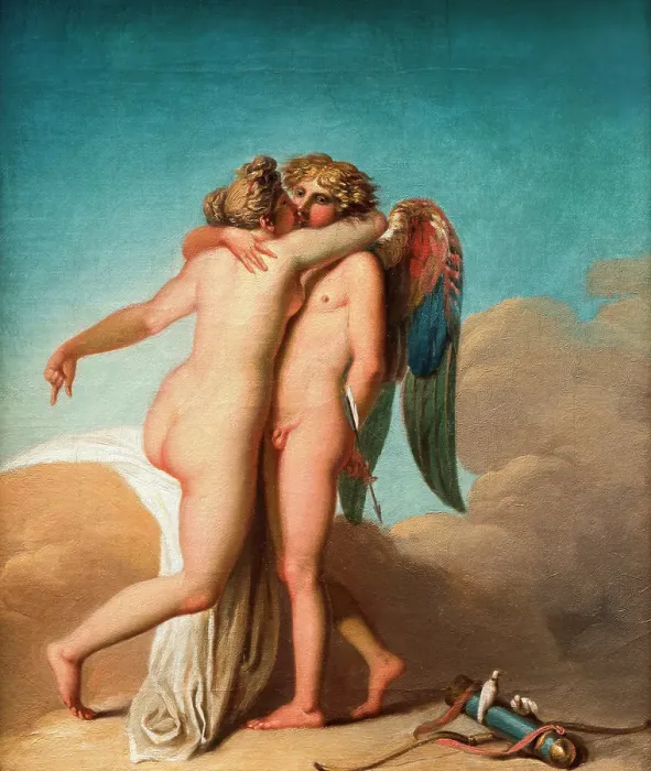 Framed Print : Cupid and Psyche embrace each other, n.d. c1770-1800. Creator: Nicolai Abraham Abildgaard Framed Print : Cupid and Psyche embrace each other, n.d. c1770-1800. Creator: Nicolai Abraham Abildgaard