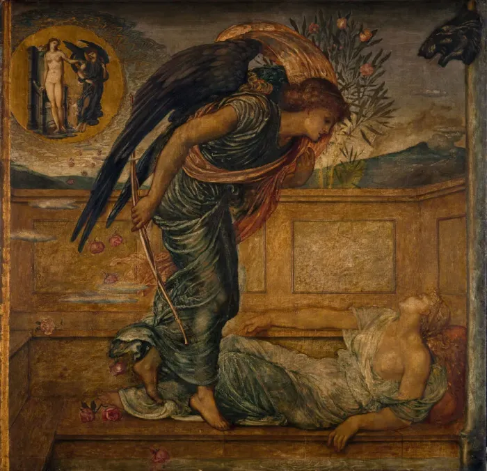 Framed Print : Cupid and Psyche - Palace Green Murals - Cupid Finding Psyche Asleep by a Fountain, 1881 Framed Print : Cupid and Psyche - Palace Green Murals - Cupid Finding Psyche Asleep by a Fountain, 1881