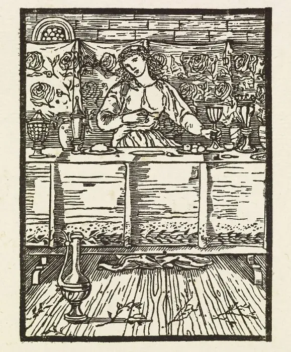Framed Print : Cupid and Psyche - Psyche sits down to eat, 1880. Creator: Sir Edward Coley Burne-Jones Framed Print : Cupid and Psyche - Psyche sits down to eat, 1880. Creator: Sir Edward Coley Burne-Jones
