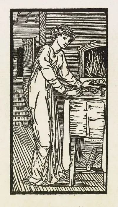 Framed Print : Cupid and Psyche - Psyche at Table Spread with Food, 1880. Creator: Sir Edward Coley Burne-Jones Framed Print : Cupid and Psyche - Psyche at Table Spread with Food, 1880. Creator: Sir Edward Coley Burne-Jones