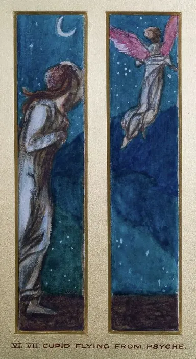 Framed Print : Cupid and Psyche - Study for the Palace Green Mural - Psyche gazes in despair at Cupid... 1872. Creator: Sir Edward Coley Burne-Jones Framed Print : Cupid and Psyche - Study for the Palace Green Mural - Psyche gazes in despair at Cupid... 1872. Creator: Sir Edward Coley Burne-Jones