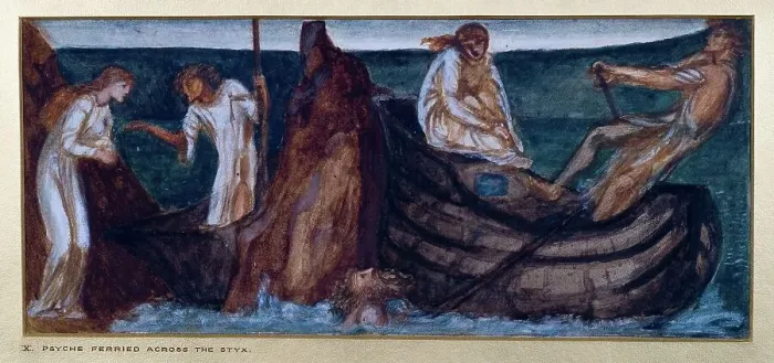 Framed Print : Cupid and Psyche - Study for the Palace Green Mural - Psyche giving the Coin to the Ferry... 1872. Creator: Sir Edward Coley Burne-Jones Framed Print : Cupid and Psyche - Study for the Palace Green Mural - Psyche giving the Coin to the Ferry... 1872. Creator: Sir Edward Coley Burne-Jones