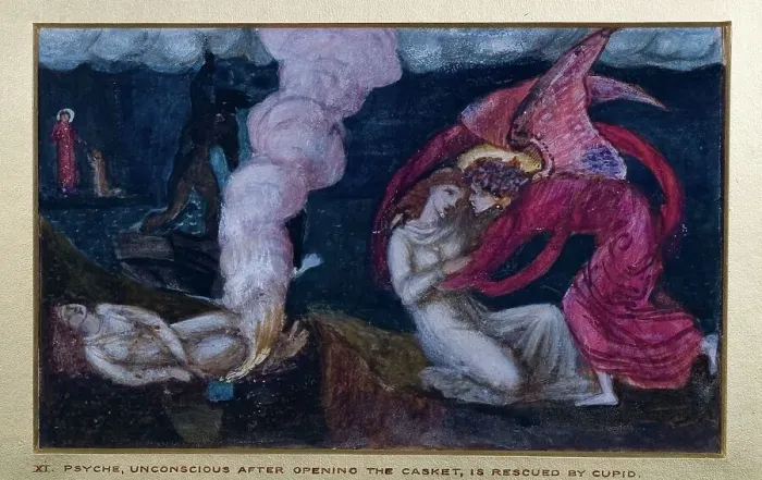 Framed Print : Cupid and Psyche - Study for the Palace Green Mural - Psyche receiving the Casket from... 1872. Creator: Sir Edward Coley Burne-Jones Framed Print : Cupid and Psyche - Study for the Palace Green Mural - Psyche receiving the Casket from... 1872. Creator: Sir Edward Coley Burne-Jones