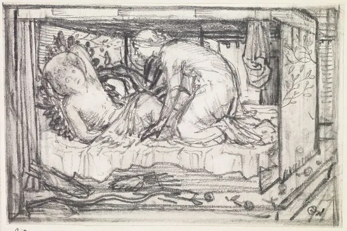 Framed Print : Cupid and Psyche - Study of Psyche gazing at Cupid sleeping, c1865. Creator: Sir Edward Coley Burne-Jones Framed Print : Cupid and Psyche - Study of Psyche gazing at Cupid sleeping, c1865. Creator: Sir Edward Coley Burne-Jones