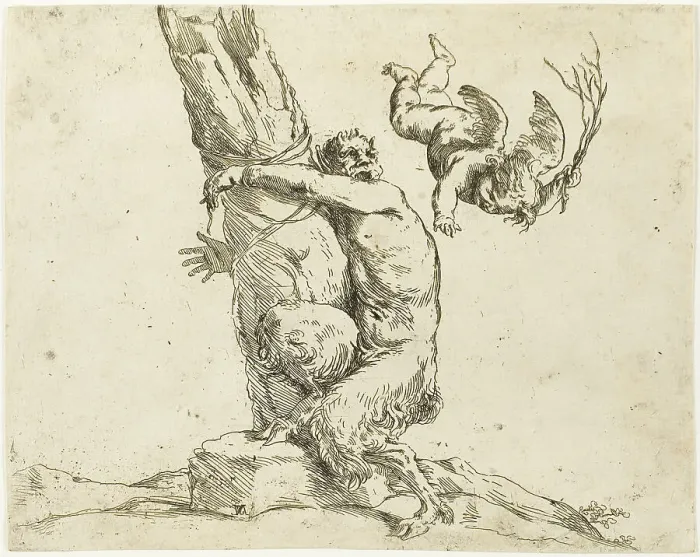 Framed Print : Cupid Punishing a Satyr, n.d. Creator: Jusepe de Ribera Framed Print : Cupid Punishing a Satyr, n.d. Creator: Jusepe de Ribera